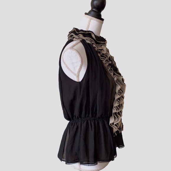 ROBERT RODRIGUEZ TWO TONE SHEER CHIFFON SLEEVELESS RUFFLE PEPLUM BLOUSE - Picture 13 of 16